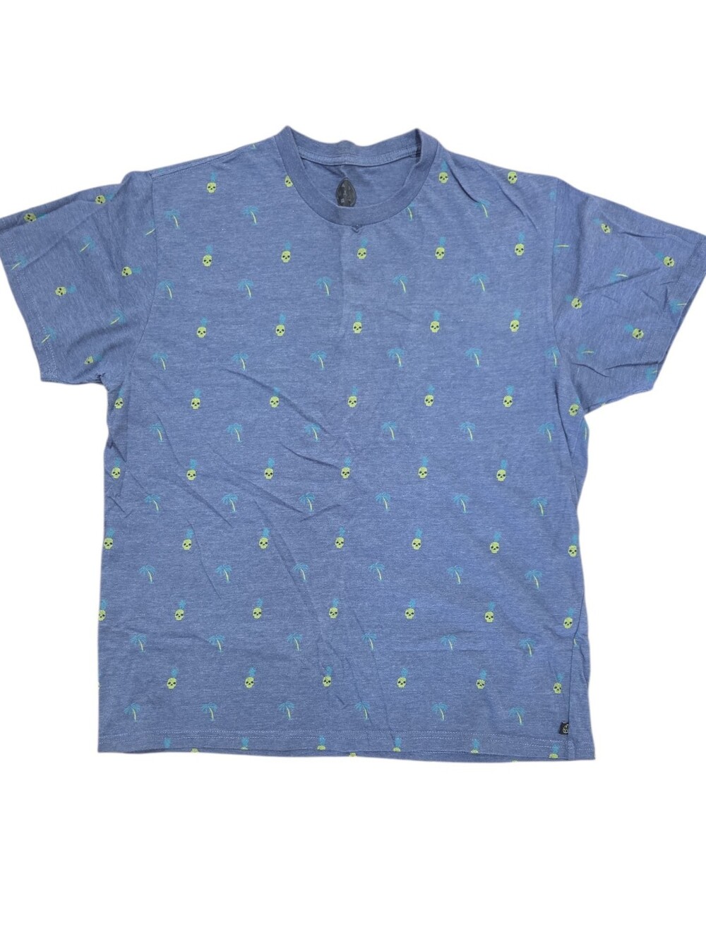 Maui Blue Pineapple Skull & Palm Print Crewneck T-Shirt Mens Size Large